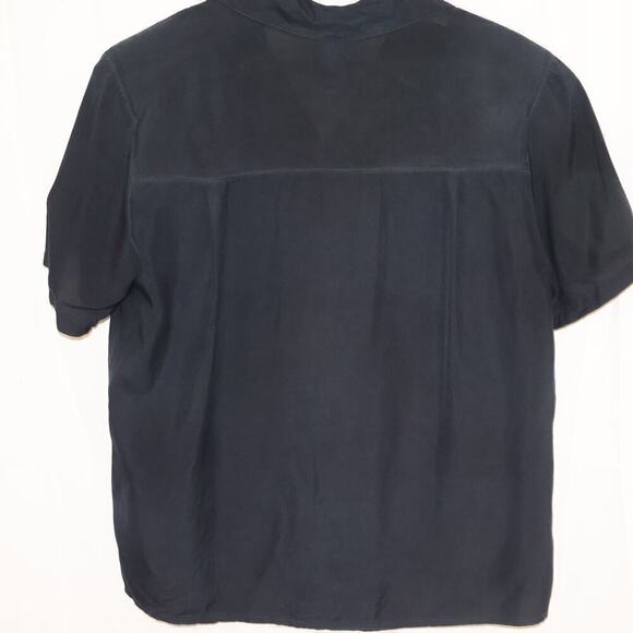 Seta Studio Blouses 100% Silk Size Small Short Sleeve Midnight Blue Button Up - Picture 4 of 13